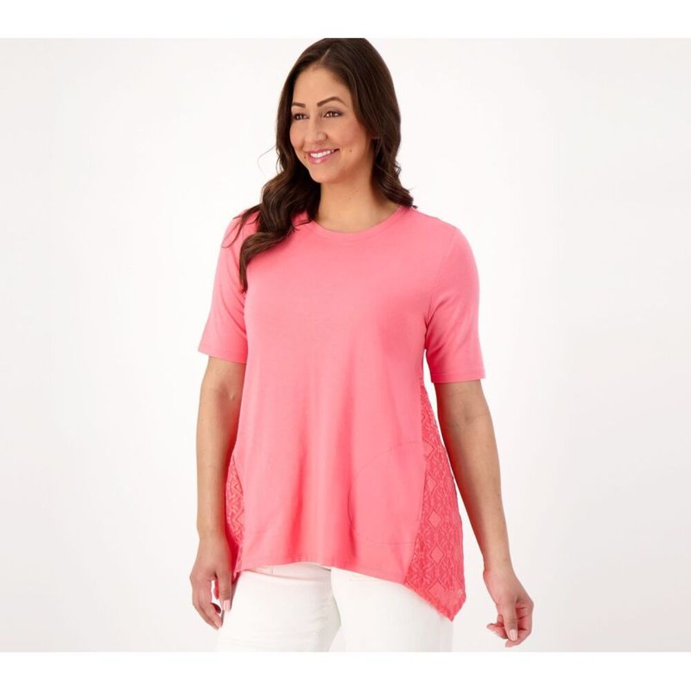 RM Rebecca Minkoff Women's Top Sz XS Cotton Modal With Lace Trim Pink A602306